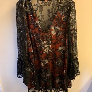 FREE PEOPLE SEQUIN/LACE TUNIC TOP